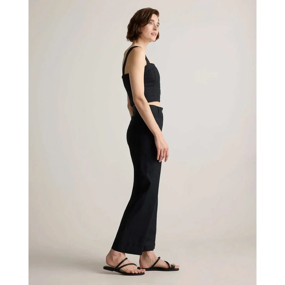 Quince European Linen patch pocket wide leg pants black size 4 NWT